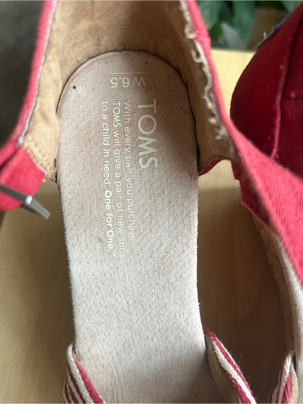 TOMS Red Striped Wedge Sandals with Ankle Strap